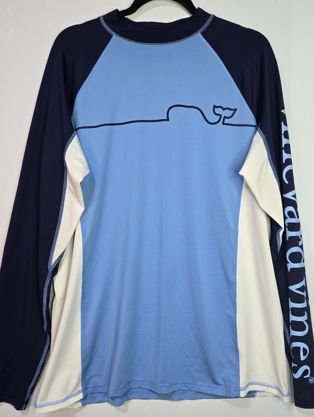 Vineyard Vines Size XL LT. Blue & Navy, Whale Performance L/Sl Shirt Sleeve Logo